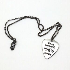 Stainless Steel Guitar Pick Charm Necklace 16"
